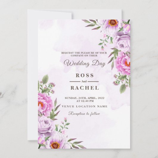 Dusty Roos Pink and Gold Floral Greenery Wedding I Kaart (Voorkant)