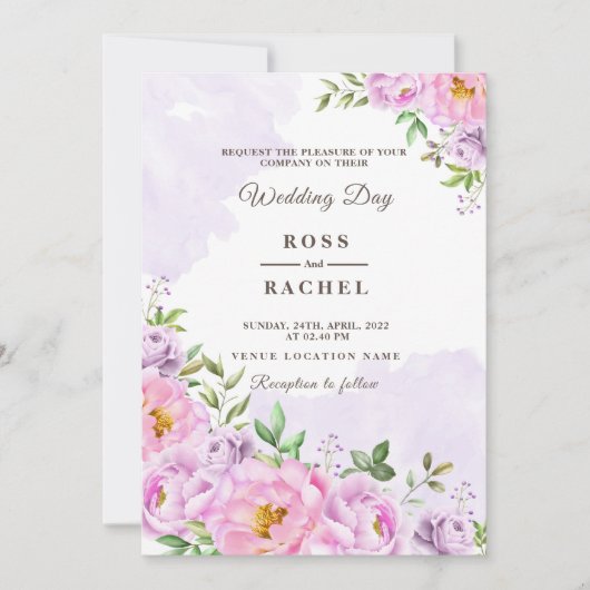 Dusty Roos Pink and Gold Floral Greenery Wedding I Kaart (Voorkant)