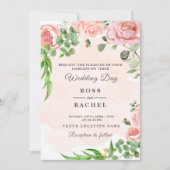 Dusty Roos Pink and Gold Floral Greenery Wedding I Kaart (Voorkant)