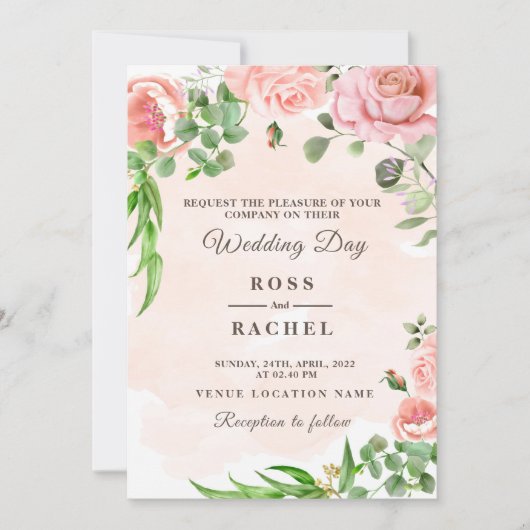 Dusty Roos Pink and Gold Floral Greenery Wedding I Kaart (Voorkant)