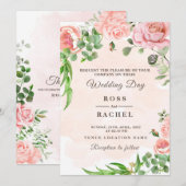 Dusty Roos Pink and Gold Floral Greenery Wedding I Kaart (Voorkant / Achterkant)