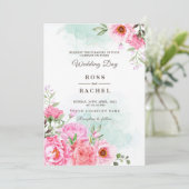 Dusty Roos Pink and Gold Floral Greenery Wedding I Kaart (Staand voorkant)