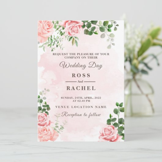 Dusty Roos Pink and Gold Floral Greenery Wedding I Kaart (Staand voorkant)