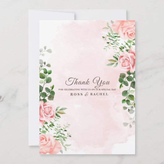 Dusty Roos Pink and Gold Floral Greenery Wedding I Kaart (Achterkant)