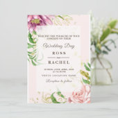 Dusty Roos Pink and Gold Floral Greenery Wedding I Kaart (Staand voorkant)