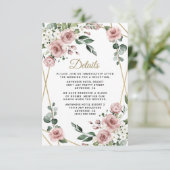 Dusty Roos Pink and Gold Floral Greenery Wedding Informatiekaartje (Staand voorkant)