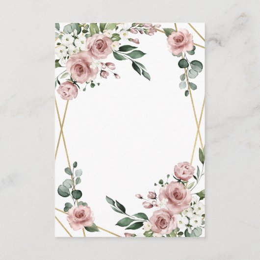 Dusty Roos Pink and Gold Floral Greenery Wedding Informatiekaartje (Achterkant)