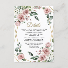 Dusty Roos Pink and Gold Floral Greenery Wedding Informatiekaartje