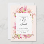 Dusty Roos Pink and Gold Floral Greenery Wedding Kaart (Voorkant)