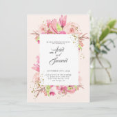 Dusty Roos Pink and Gold Floral Greenery Wedding Kaart (Staand voorkant)