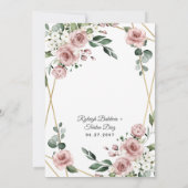Dusty Roos Pink and Gold Floral Greenery Wedding Kaart (Achterkant)