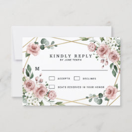 Dusty Roos Pink and Gold Floral Greenery Wedding RSVP Kaartje