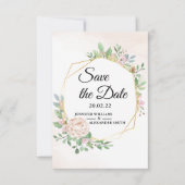 Dusty Roos Pink and Gold Floral Greenery Wedding Save The Date (Voorkant)