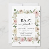 Dusty Roos Pink Baby shower Floral Greenery Kaart (Voorkant)