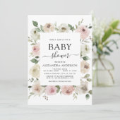 Dusty Roos Pink Baby shower Floral Greenery Kaart (Staand voorkant)