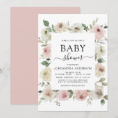 Dusty Roos Pink Baby shower Floral Greenery Kaart (Voorkant / Achterkant)