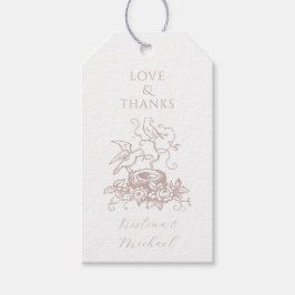 Dusty Roos Pink Birds Nest Baby shower Favor Cadeaulabel