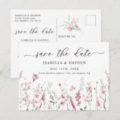 Dusty Roos Pink Blush Wild Flowers Sla de datum op Aankondigingskaart (Voorkant / Achterkant)