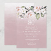 Dusty Roos Pink Blush Womans 80th Birthday Party Kaart (Voorkant / Achterkant)
