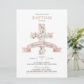 Dusty Roos Pink Cross Baptisme Uitnodiging (Staand voorkant)