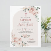 Dusty Roos Pink Cross Baptisme Uitnodiging (Staand voorkant)