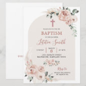 Dusty Roos Pink Cross Baptisme Uitnodiging (Voorkant / Achterkant)