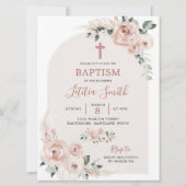 Dusty Roos Pink Cross Baptisme Uitnodiging (Voorkant)