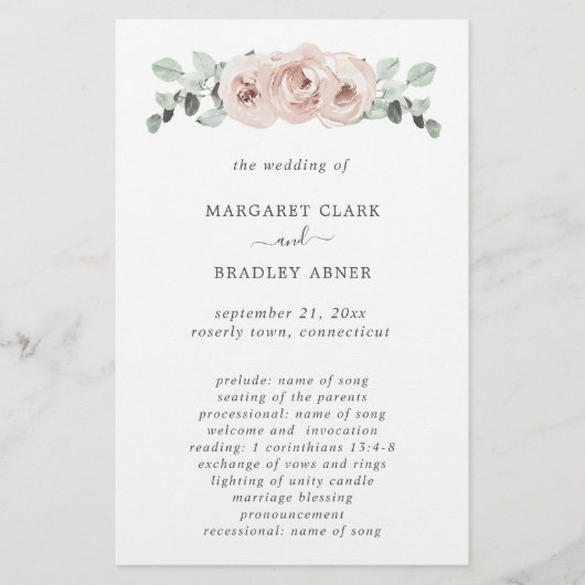 Dusty Roos Pink Floral Budget Weddenprogramma Flyer (Voorkant)