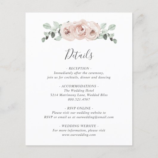 Dusty Roos Pink Floral Budget Weddenschap Flyer (Achterkant)