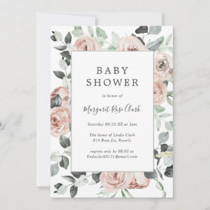 Dusty Roos Pink Floral Greenery Girl Baby shower Kaart