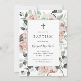 Dusty Roos Pink Floral Greenery Girl Baptisme Kaart