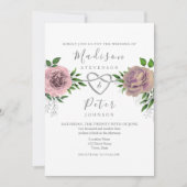 Dusty Roos Pink Floral Greenery Wedding Invitation Kaart (Voorkant)