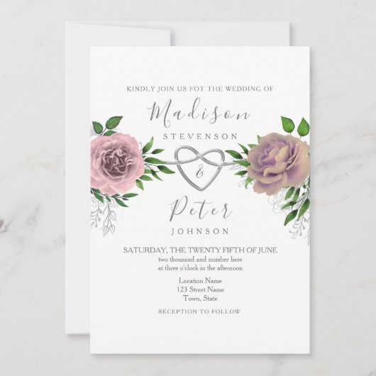 Dusty Roos Pink Floral Greenery Wedding Invitation Kaart (Voorkant)