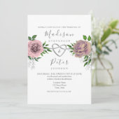 Dusty Roos Pink Floral Greenery Wedding Invitation Kaart (Staand voorkant)