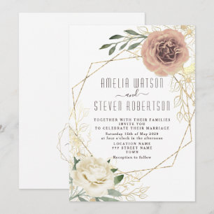 Dusty Roos Pink Floral Greenery Wedding Kaart