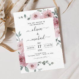 Dusty Roos Pink Floral Modern Wedding Kaart