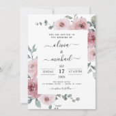 Dusty Roos Pink Floral Modern Wedding Kaart (Voorkant)