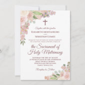 Dusty Roos Pink Floral Moderne katholieke bruiloft Kaart (Voorkant)