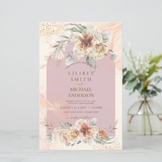 Dusty Roos Pink Floral Pampas Grass Boho Wedding (Staand voorkant)