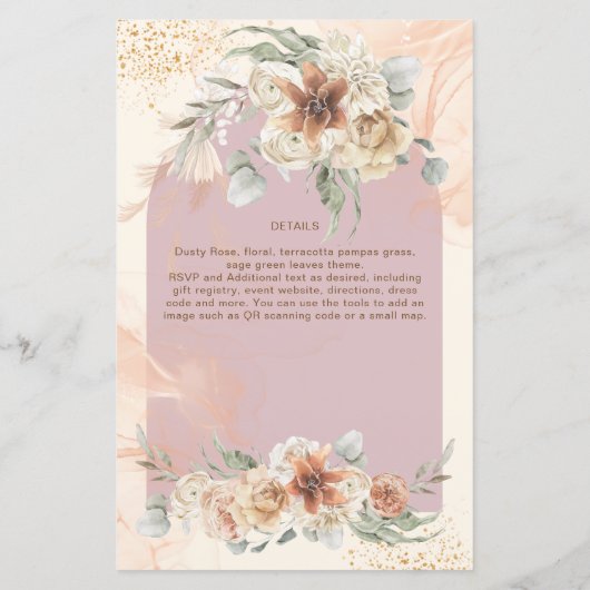 Dusty Roos Pink Floral Pampas Grass Boho Wedding (Achterkant)