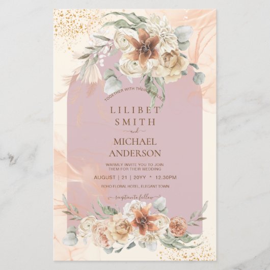 Dusty Roos Pink Floral Pampas Grass Boho Wedding (Voorkant)