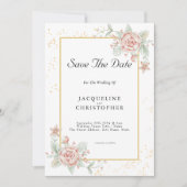Dusty Roos Pink Floral Peony Save the Date Wedding Kaart (Voorkant)