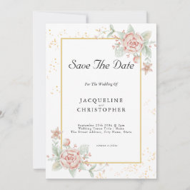 Dusty Roos Pink Floral Peony Save the Date Wedding Kaart