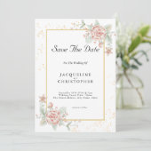 Dusty Roos Pink Floral Peony Save the Date Wedding Kaart (Staand voorkant)