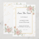 Dusty Roos Pink Floral Peony Save the Date Wedding Kaart (Voorkant / Achterkant)