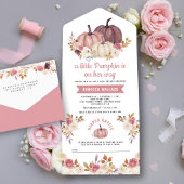 Dusty Roos Pink Floral Pumpkin Baby shower All In One Uitnodiging