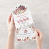 Dusty Roos Pink Floral Pumpkin Baby shower All In One Uitnodiging (Afscheurbaar)