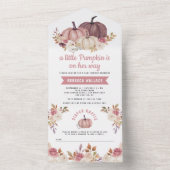 Dusty Roos Pink Floral Pumpkin Baby shower All In One Uitnodiging (Binnen)