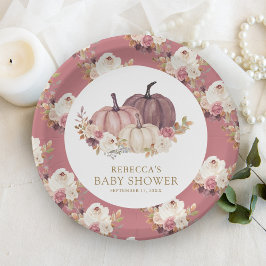 Dusty Roos Pink Floral Pumpkin Baby shower Papieren Bordje
