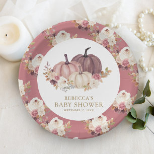 Dusty Roos Pink Floral Pumpkin Baby shower Papieren Bordje